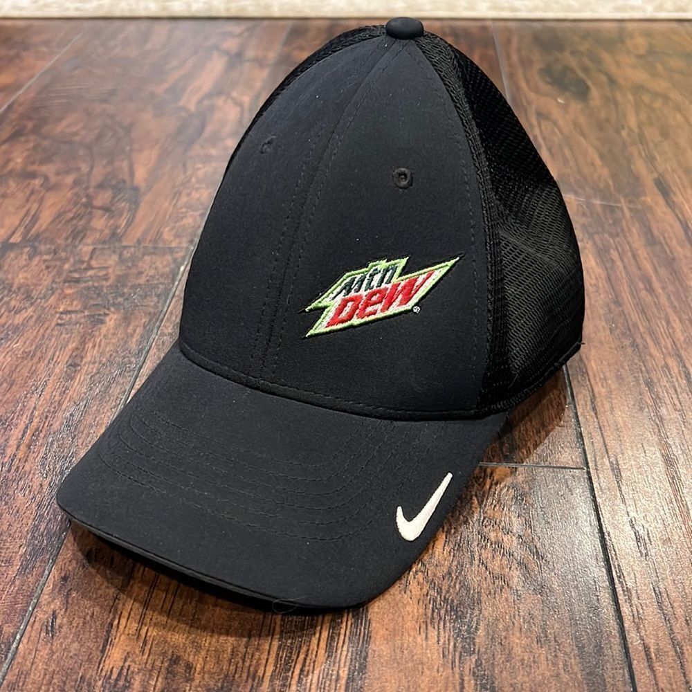 Mountain Dew Black Nike Dri Fit Fitted Hat Mt. Dew Cap size M/L‎ in EUC